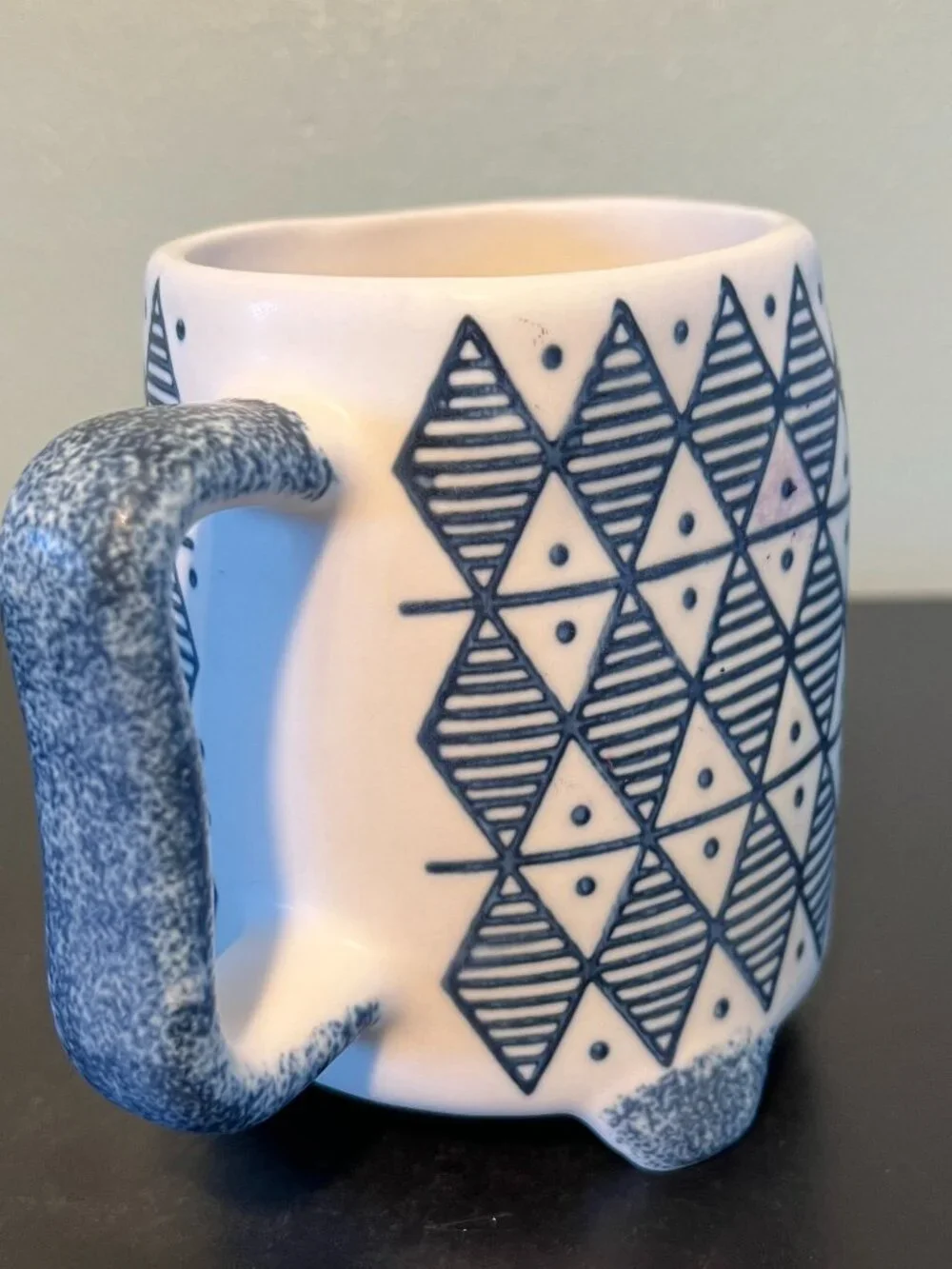 PAPER SOURCE Handcrafted Look Blue White Geometric Tile Pattern Stoneware Mug